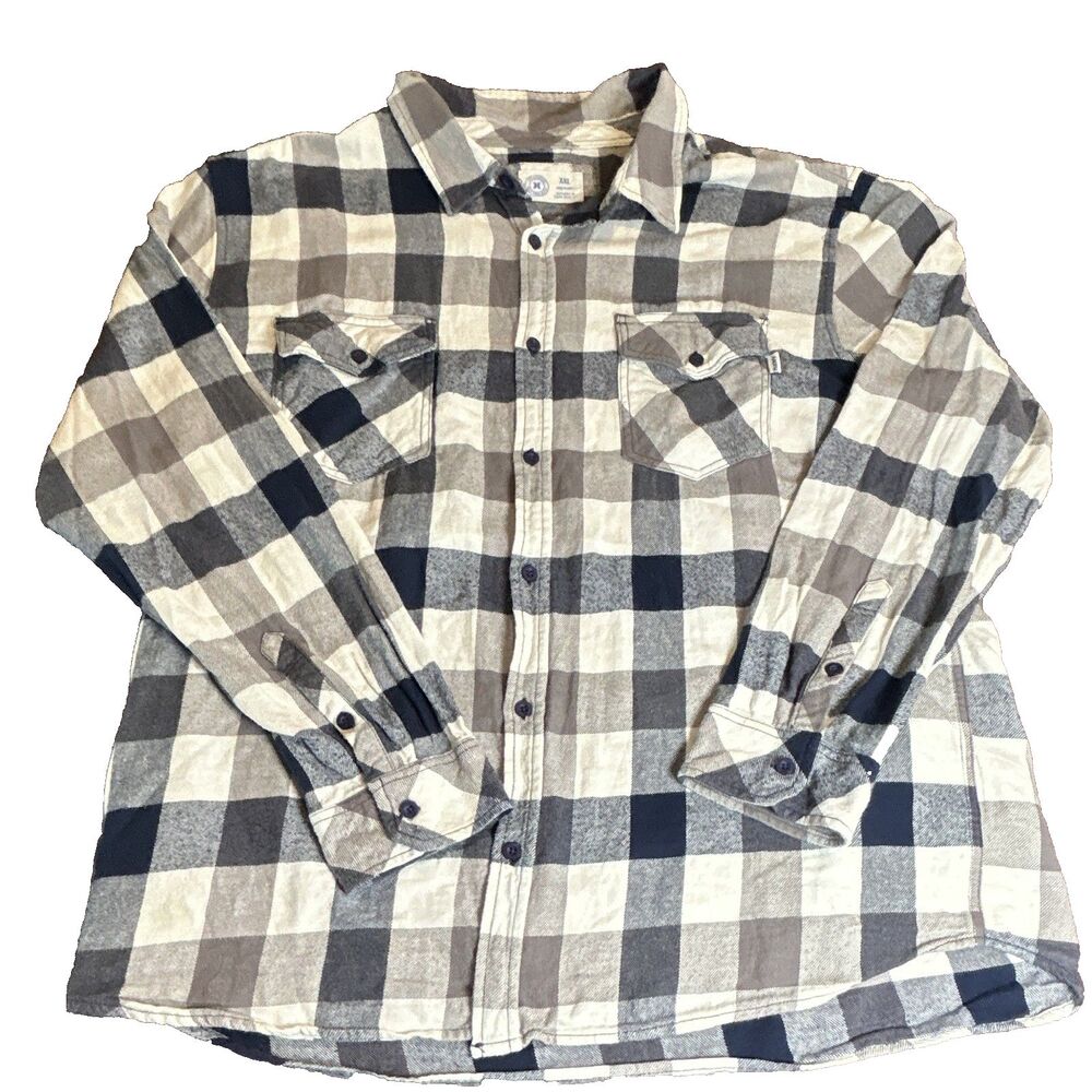 Hurley Shirt Mens XXL Plaid Flannel Long Sleeve Double Pocket Blue Gray White